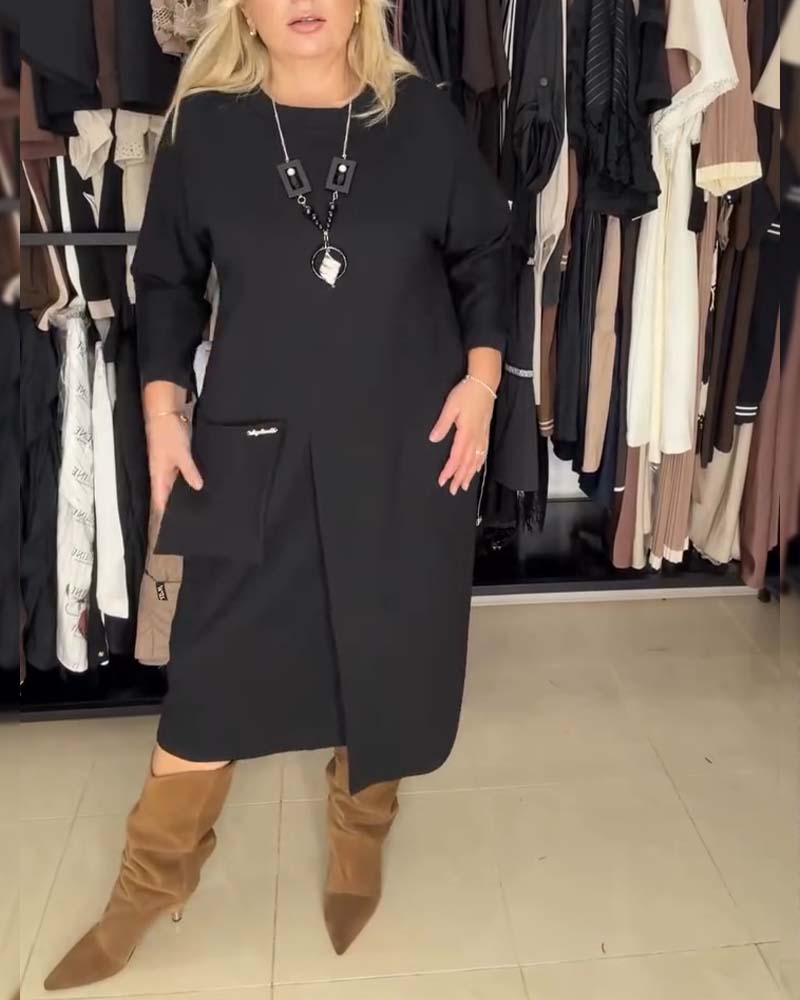 Kjole Rund Halsringning Løstsittende Ensfarget