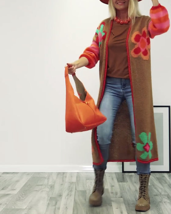 Tilfeldig lang cardigan med blomstermønster