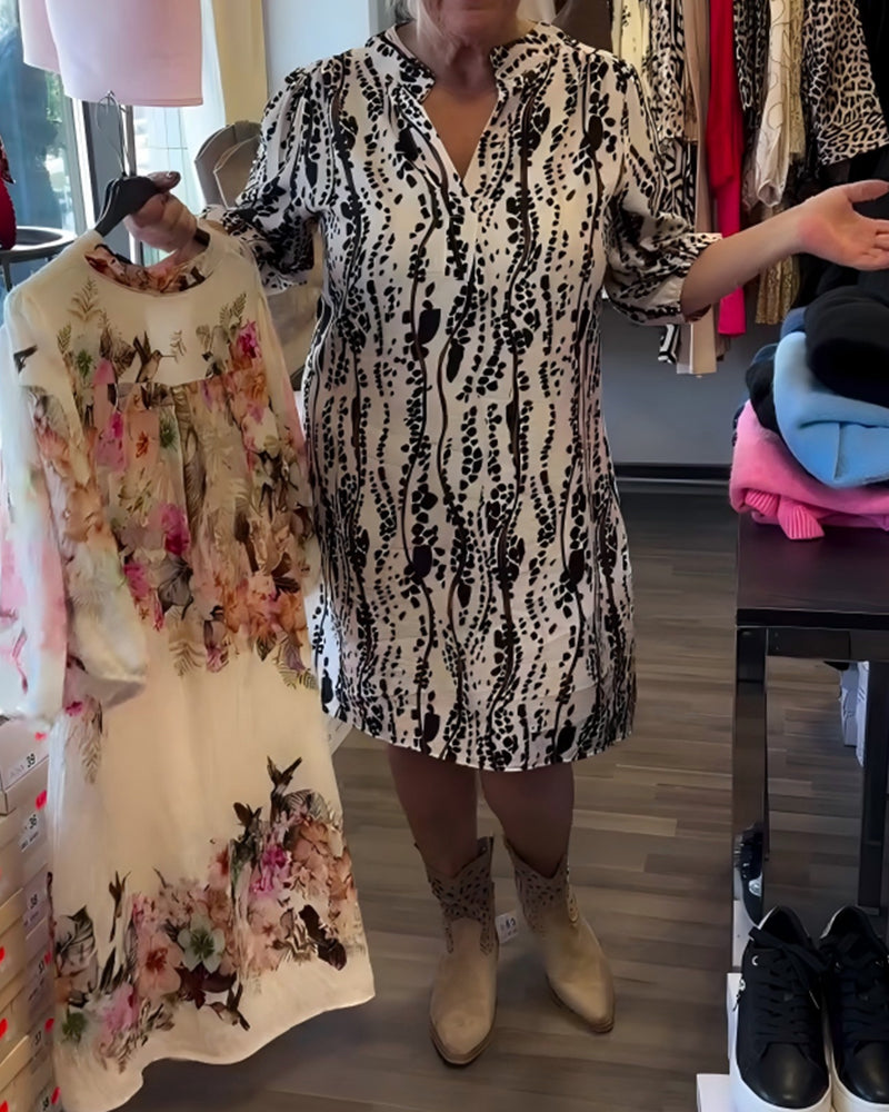 Kjole Liten V-Hals Trykk Rett