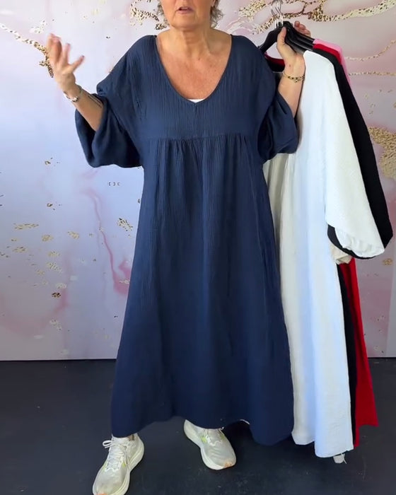 Kjole Skogstil V-Hals Plissert Ensfarget