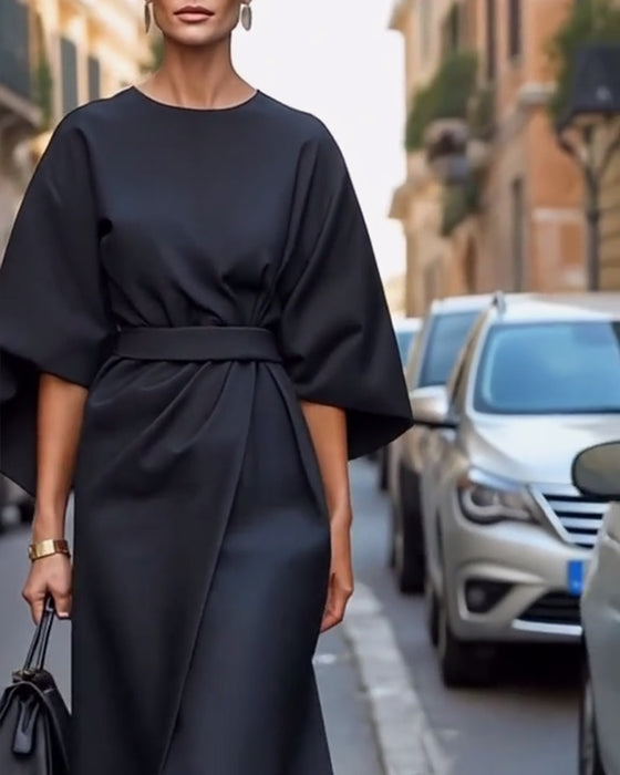 Kjole Med Elegant Lanternerm Og Belte