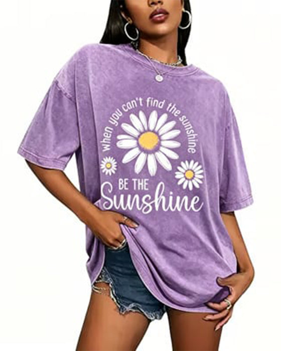 Casual T-Shirt Daisy Trykk Rundhalset
