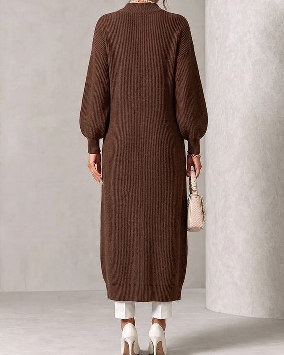 Sweater Dress Diagonal Knapp Splitt Lanterne Erme