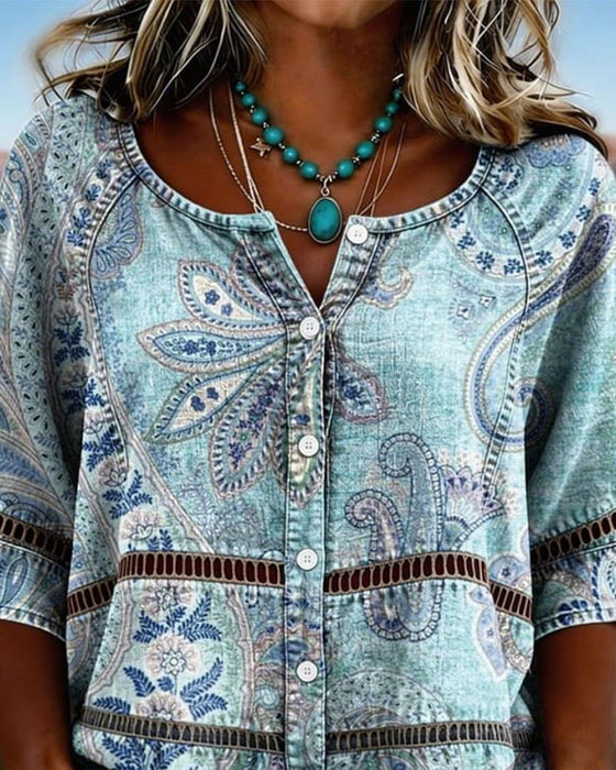 Skjorte Paisley Trykk Trekvart Erme