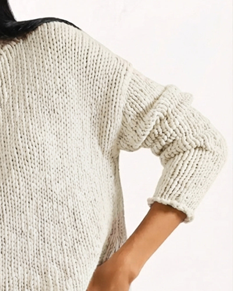 Pullover Rund Hals Kort Lang Erme Ensfarget