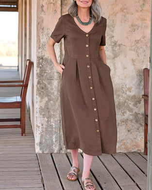 Kjole Motestil V-hals Kneppes