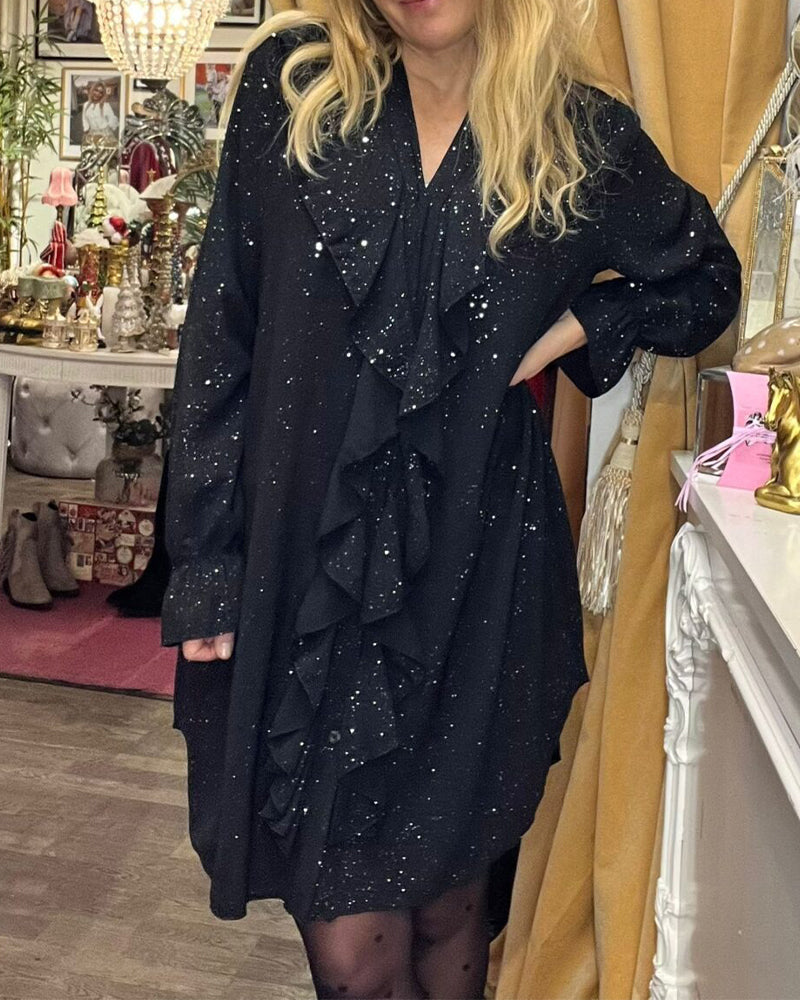 Kjole Løstsittende Rysje Kant Paillettert