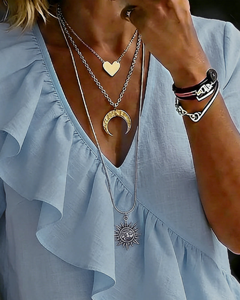 Bluse V-Hals Kort Erme Rysj