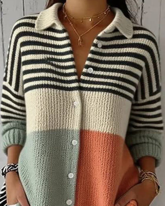 Jakke Slag Knapp Stripe Fargeblokk