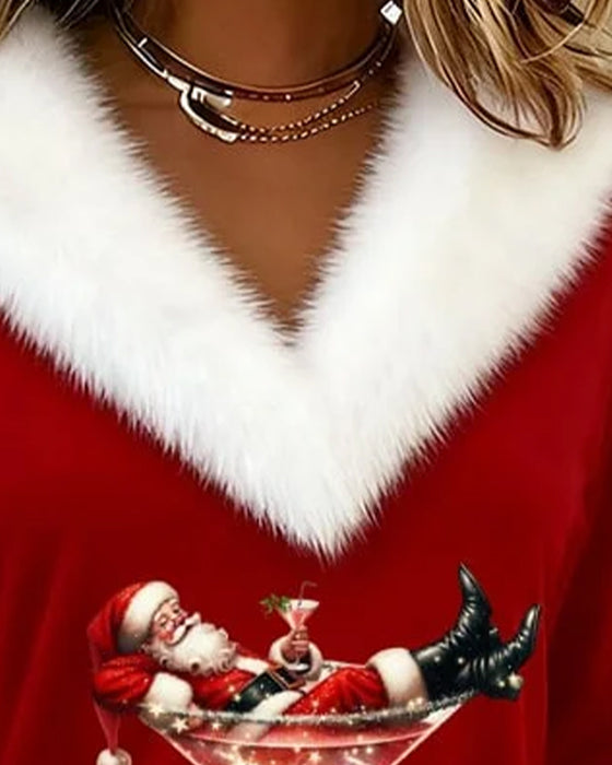 Top Fløyel Juletrykk Langermet