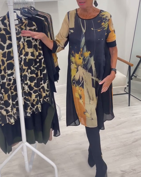 Kjole Med Rund Hals Og Retro Trykk