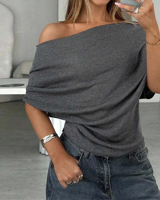 Bluse Flagermuserme Off-Shoulder Ensfarget
