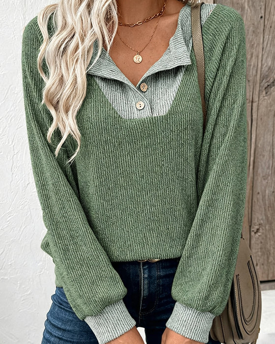Knit Top Med Kontrasterende Krage Langermet