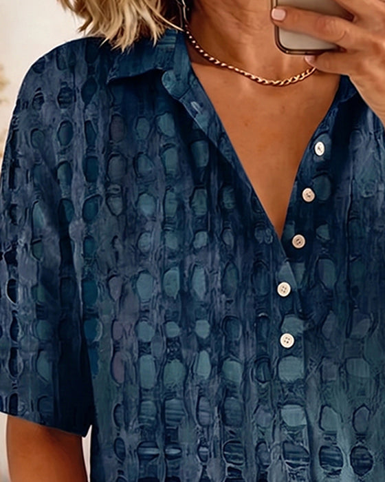 Bluse Prikket Trykk Knapp Halv Stolpe