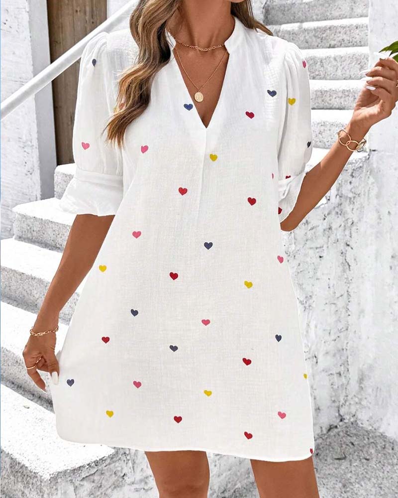 Kjole Fargerik Hjertetrykk V-Hals