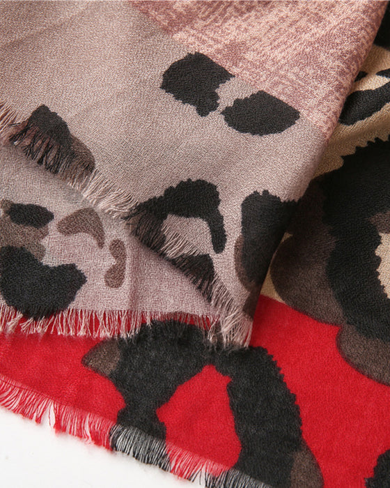 Dame Skjerf Leopard Lappeteppe Trykk Frynser Sjal