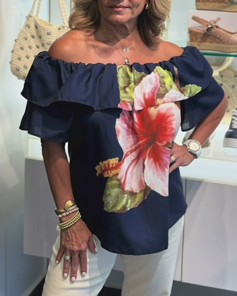 Bluse Blomstertrykk Off Shoulder
