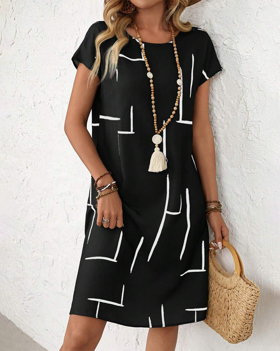 Kjole Dame Sommer Casual Trykk Rund Hals