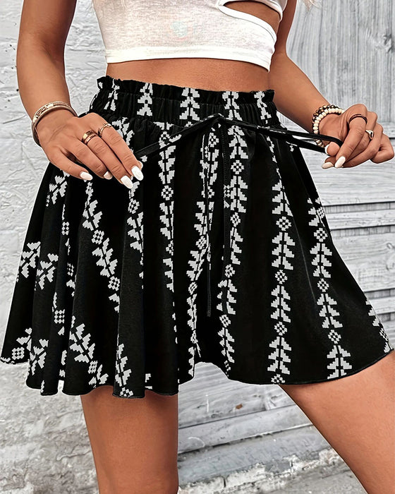 Shorts Trykk Snøre Loose Fit Flare