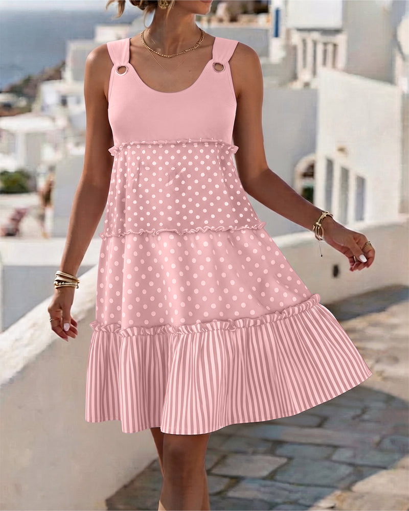 Kjole Prikket Stripe Lagdelt Spagetti