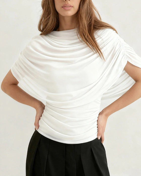 Bluse Mesh Skjerf Hals Drapert Slim Fit