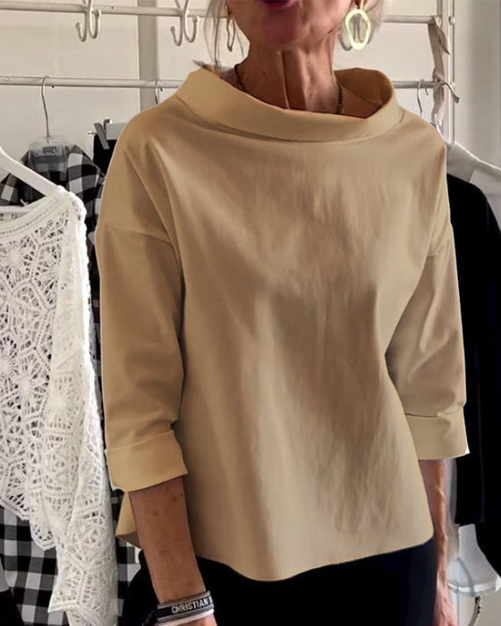 Ensfarget casual topp med jakkeslag