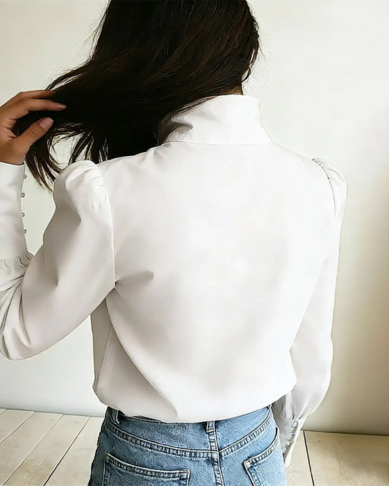 Bluse Ståkrage Knappefront Langermet