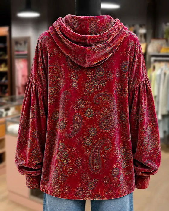 Hoodie Paisley Trykk Fløyel