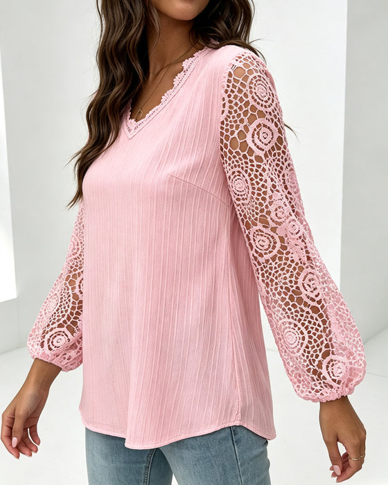 Bluse V-Hals Lanterne Erme Casual