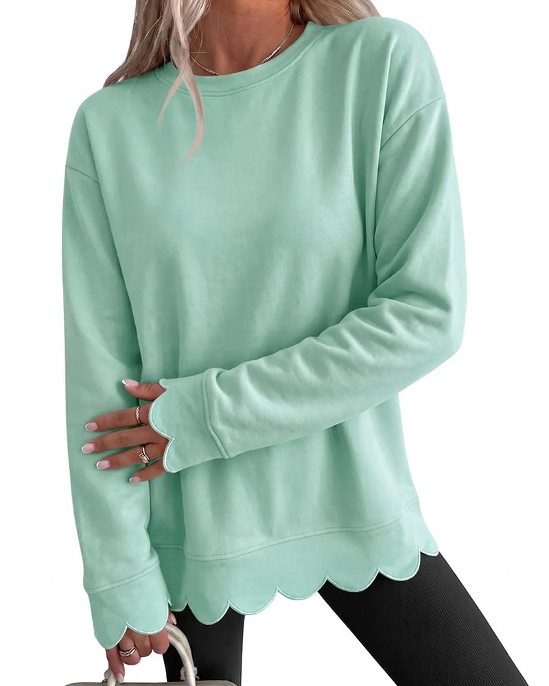 Sweatshirt Scallop Trim Avslappnet