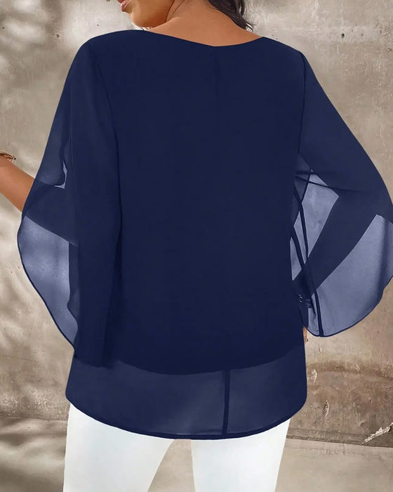 Bluse Rundhalset Uregelmessig Solid