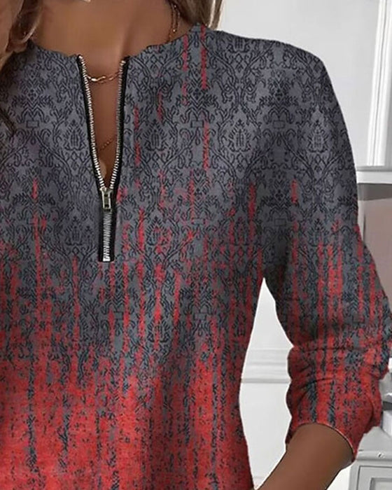 Sweatshirt Gradient Vintage Trykk Halv Glidelås