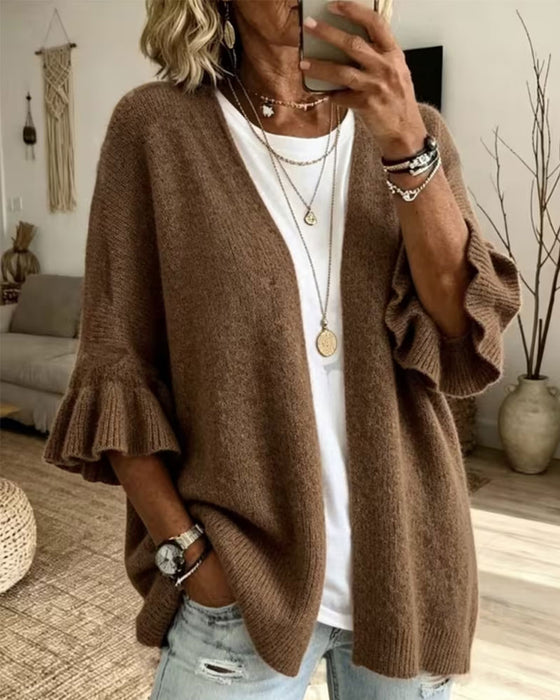 Cardigan Ensfarget Rynket Erme