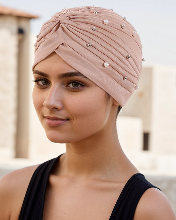 Lue Perle Plissert Forhåndsknytt Turban
