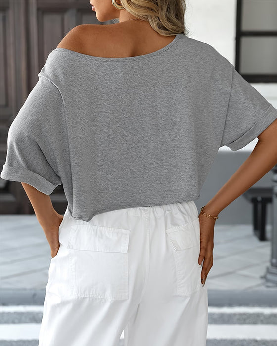 T-Skjorter Off-Shoulder Asymmetrisk Revnet Rulletkant