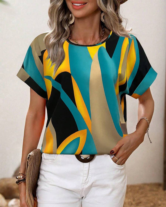 T-Skjorte Rund Hals Kontrasttrykk