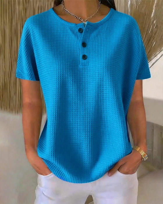 T-skjorte Knappet V-utringning Casual