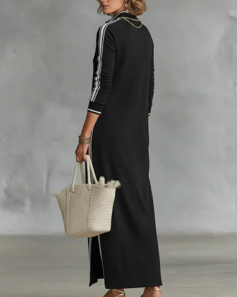 Kjole Kontrast Knapp V-hals