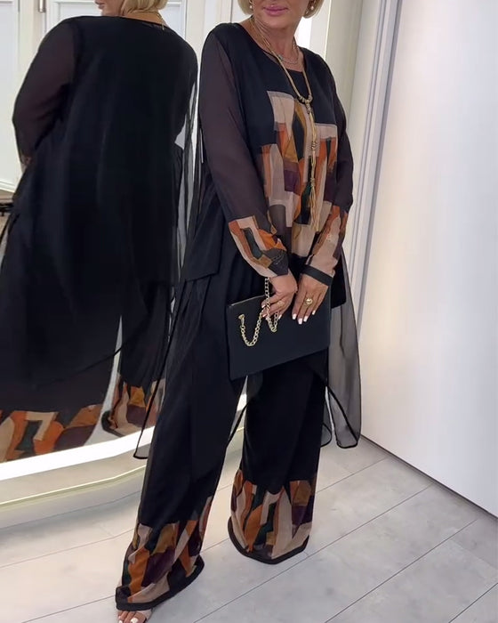 Dress Elegant Langermet Trykt Vide Ben