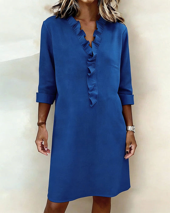 Kjole Rysjet V-Hals Ensfarget