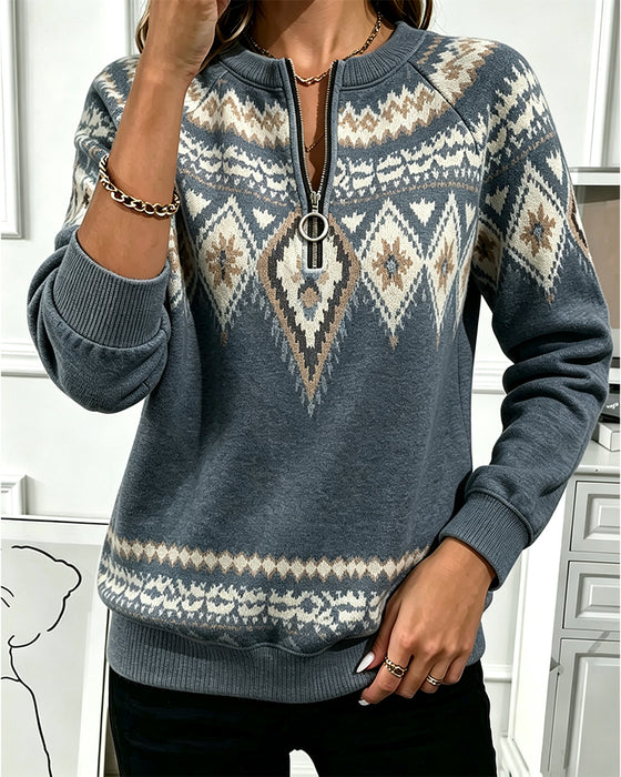 Sweatshirt Glidelås Trykt Lang Erme
