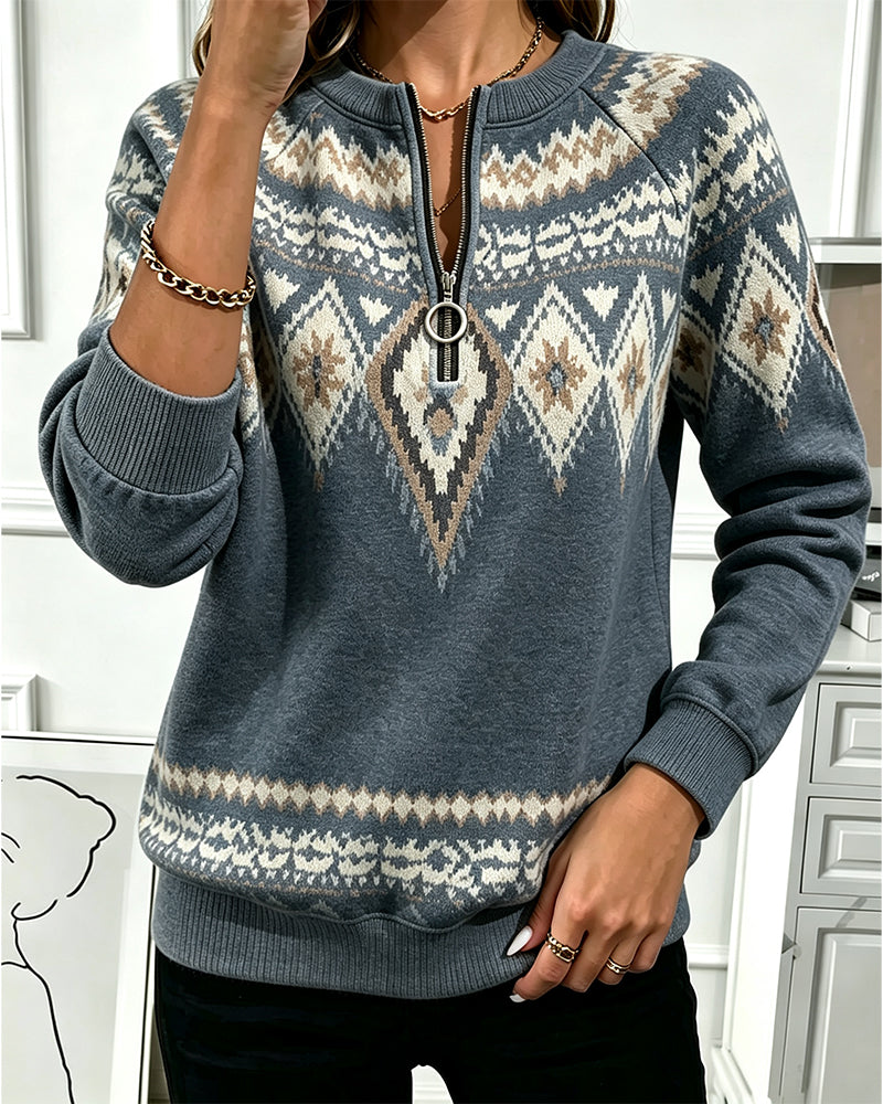 Sweatshirt Glidelås Trykt Lang Erme