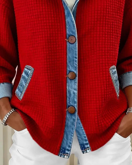 Frakk Hetter Knapp Denim Patchwork