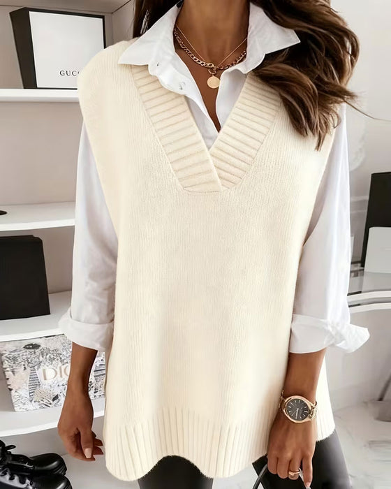 Pullover V-Hals Solid Ermeløs Vest