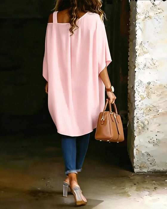 Bluse Asymmetrisk Cold Shoulder Ensfarget Avslappet