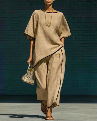 Sett Rundhals Asymmetrisk Casual Løs