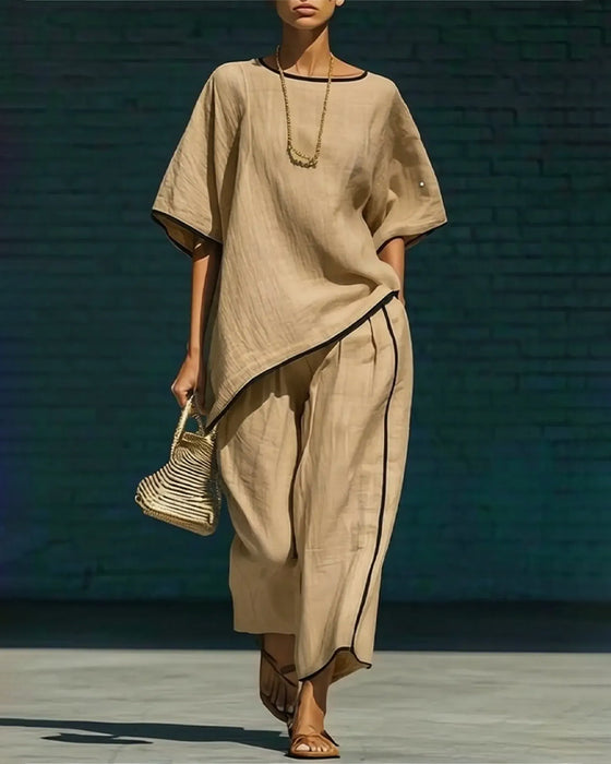 Sett Rundhals Asymmetrisk Casual Løs