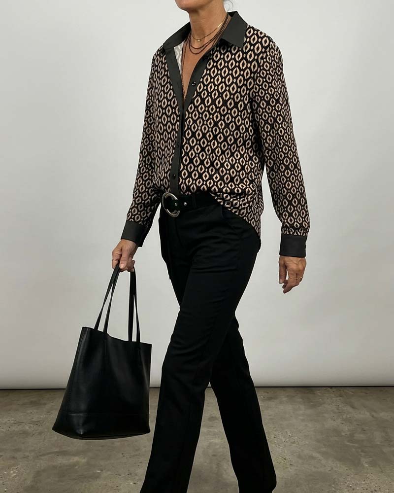 Skjorte Geometrisk Fargeblokkert Lappeteknikk