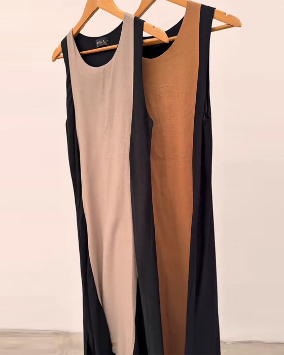 Kjole Ermeløs Fargeblokkert Splitt