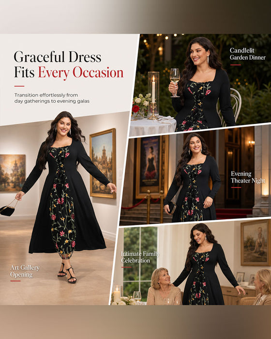Kjole Firkantet Hals Rose Spliced Maxi